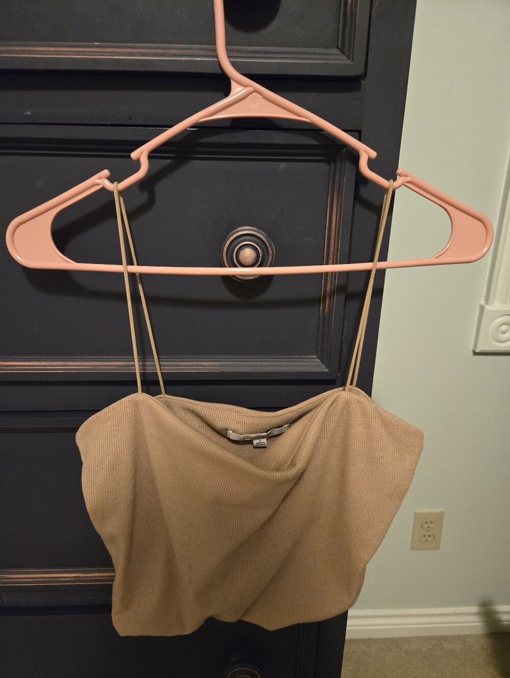 Love Tree Ribbed Cowl Neck Cropped Tank in Tan
